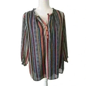 CJ Banks Multi-Stripe Sheer Button-Up Blouse - Size 16/18W